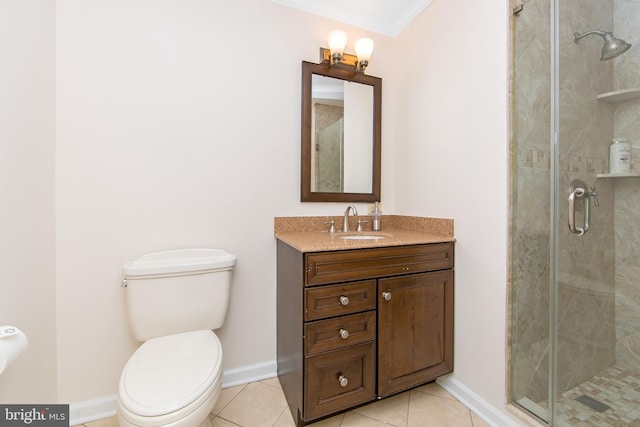 108 Holiday St, Mount Laurel, NJ 08054 - full bathroom with toilet, a shower stall, vanity, baseboards, and tile patterned floors