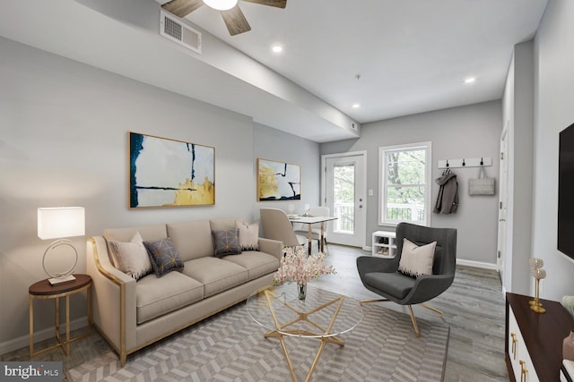 832 19th St NE Unit C, Washington, DC 20002 - living room featuring baseboards, recessed lighting, wood finished floors, and ceiling fan