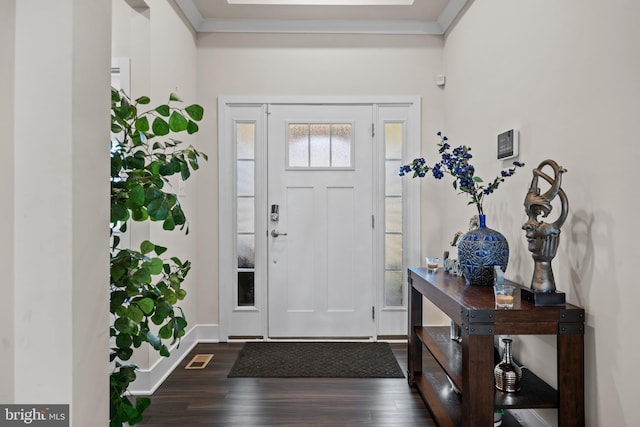 4387 Shakespeare Cir, White Plains, MD 20695 - foyer with dark wood-style floors, crown molding, and baseboards