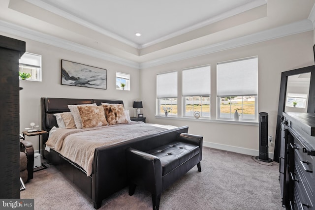 4387 Shakespeare Cir, White Plains, MD 20695 - bedroom featuring a tray ceiling, ornamental molding, light colored carpet, baseboards, and recessed lighting