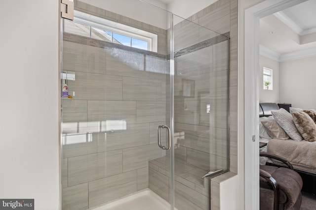 4387 Shakespeare Cir, White Plains, MD 20695 - full bathroom with crown molding and a stall shower