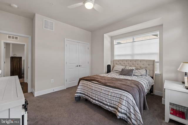4387 Shakespeare Cir, White Plains, MD 20695 - bedroom with carpet floors, baseboards, a closet, and a ceiling fan