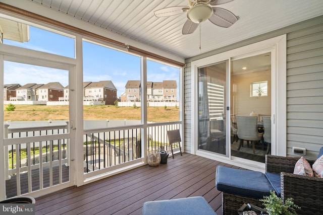 4387 Shakespeare Cir, White Plains, MD 20695 - sunroom featuring a residential view and a ceiling fan