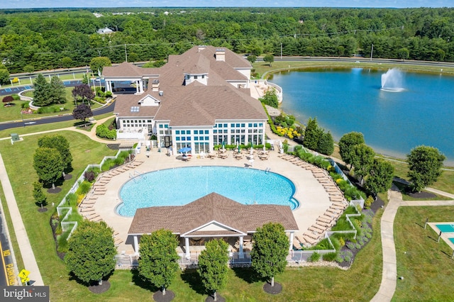4 Forest Lake Ct, Barnegat, NJ 08005 - aerial view of property and surrounding area featuring a forest, a pool area, and a nearby body of water