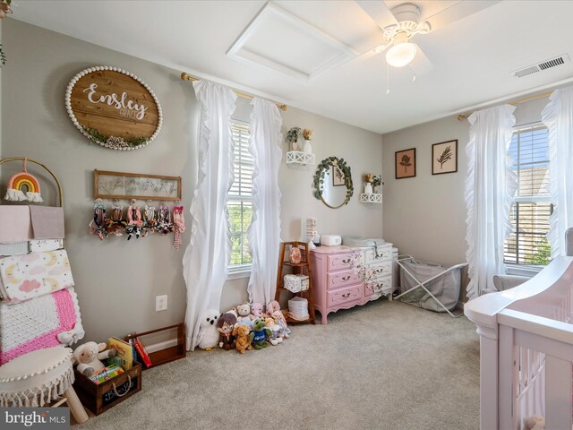 110 Fritillary Ct, Lake Frederick, VA 22630 - carpeted bedroom with multiple windows, attic access, and ceiling fan