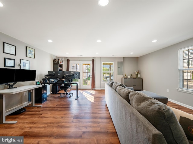 110 Fritillary Ct, Lake Frederick, VA 22630 - living room with an office area, recessed lighting, wood finished floors, and baseboards