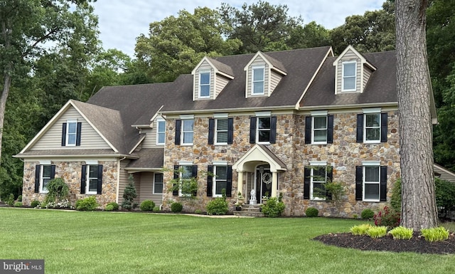 12534 Fawn Dr, Laurel, DE 19956 - view of front of house with stone siding, a front lawn, and a shingled roof