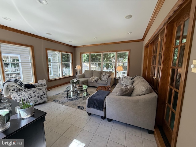 12534 Fawn Dr, Laurel, DE 19956 - living area with light tile patterned flooring, ornamental molding, and recessed lighting