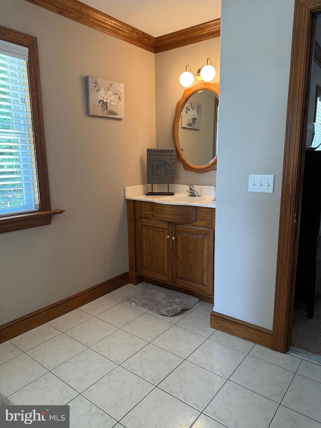 12534 Fawn Dr, Laurel, DE 19956 - bathroom with ornamental molding, vanity, and tile patterned floors