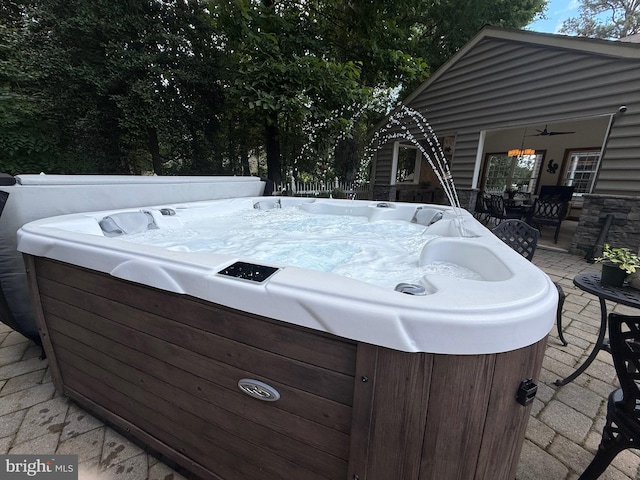 12534 Fawn Dr, Laurel, DE 19956 - deck featuring a hot tub, a patio, and ceiling fan