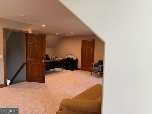 12534 Fawn Dr, Laurel, DE 19956 - office with light colored carpet, recessed lighting, and lofted ceiling