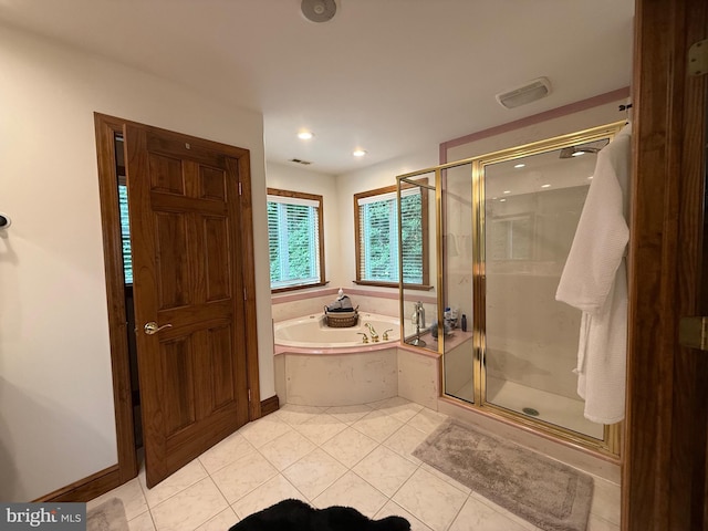 12534 Fawn Dr, Laurel, DE 19956 - full bathroom with a shower stall, a garden tub, tile patterned flooring, and recessed lighting