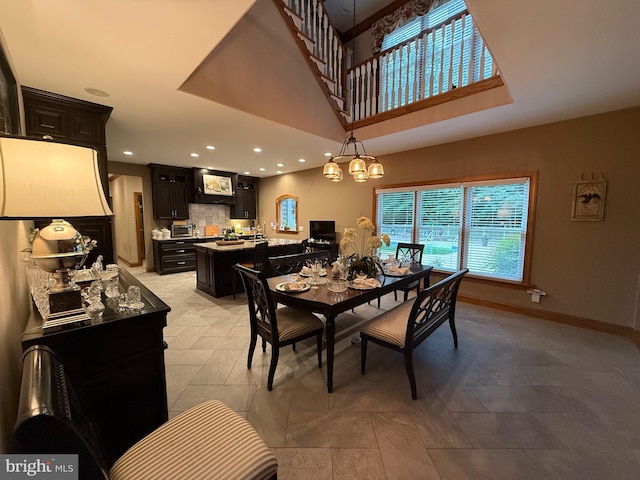 12534 Fawn Dr, Laurel, DE 19956 - dining space featuring recessed lighting, a chandelier, and a towering ceiling
