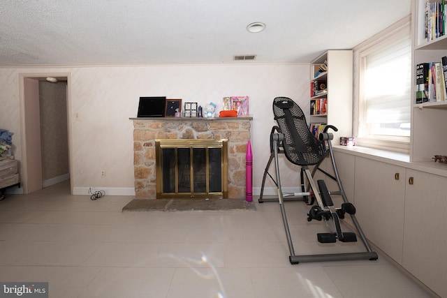 1200 Gainsboro Rd, Bala Cynwyd, PA 19004 - exercise area featuring a stone fireplace and baseboards