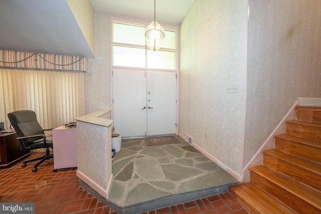 1200 Gainsboro Rd, Bala Cynwyd, PA 19004 - entrance foyer featuring brick flooring and stairs