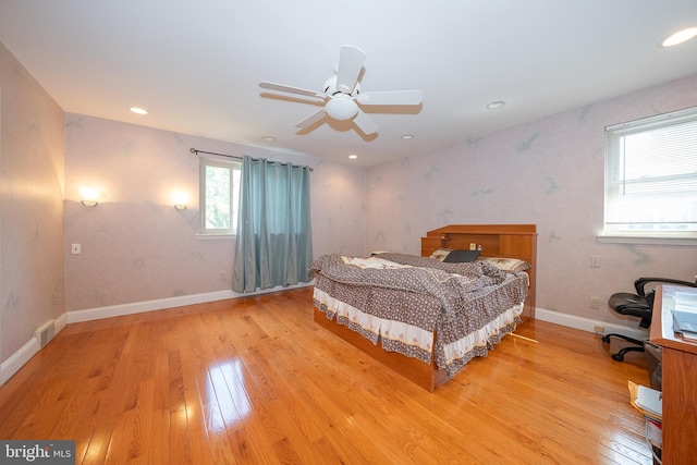 1200 Gainsboro Rd, Bala Cynwyd, PA 19004 - bedroom featuring light wood-type flooring, recessed lighting, baseboards, and a ceiling fan
