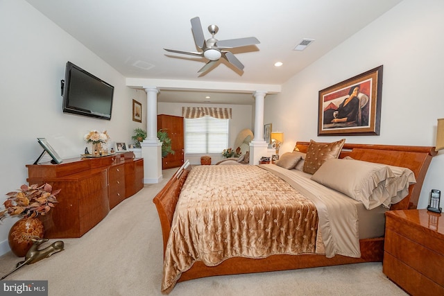 1322 Meridian Blvd Unit 1322, Warrington, PA 18976 - bedroom featuring ornate columns, light colored carpet, ceiling fan, and recessed lighting