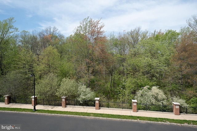 1322 Meridian Blvd Unit 1322, Warrington, PA 18976 - view of asphalt street with street lights, curbs, and a forest view