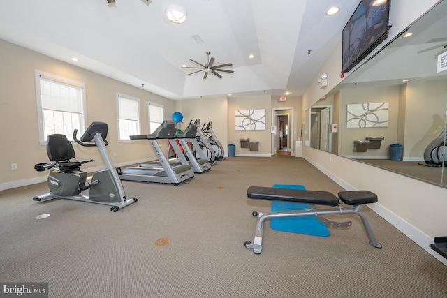 1322 Meridian Blvd Unit 1322, Warrington, PA 18976 - gym with recessed lighting, baseboards, carpet, and a raised ceiling