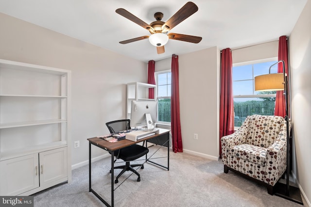 18216 Summit Pointe Dr, Triangle, VA 22172 - office featuring a ceiling fan, light carpet, and baseboards
