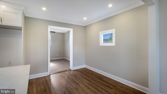949 Marshall Dr, Warminster, PA 18974 - unfurnished bedroom with dark wood-type flooring, baseboards, crown molding, and recessed lighting