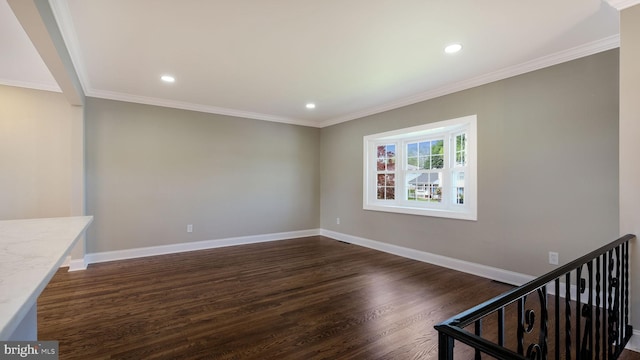 949 Marshall Dr, Warminster, PA 18974 - unfurnished room featuring dark wood finished floors, baseboards, crown molding, and recessed lighting
