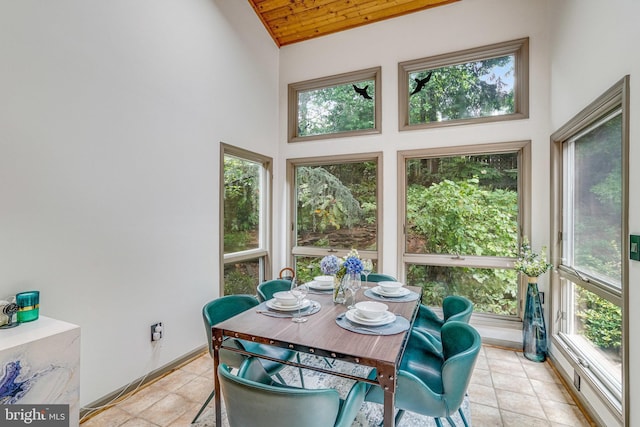 2005 S Quincy St, Arlington, VA 22204 - sunroom featuring high vaulted ceiling, wooden ceiling, plenty of natural light, and tile patterned flooring