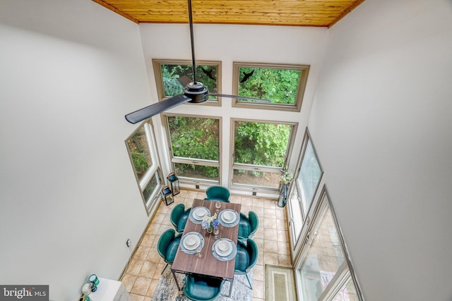2005 S Quincy St, Arlington, VA 22204 - dining area with wood ceiling, plenty of natural light, a towering ceiling, and light tile patterned floors