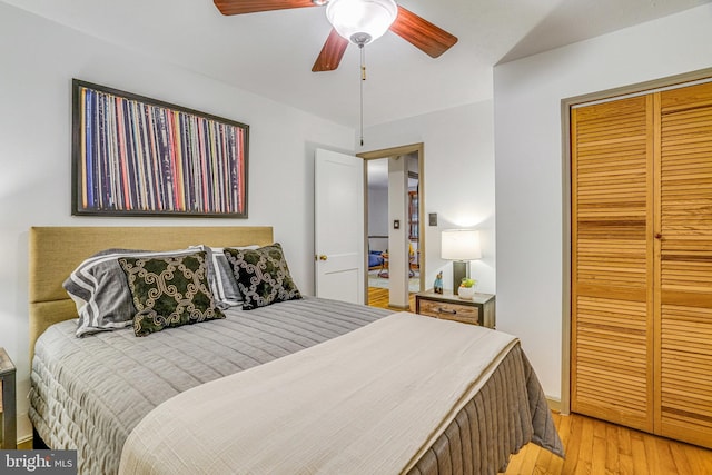 2005 S Quincy St, Arlington, VA 22204 - bedroom with light wood-style flooring, a closet, and a ceiling fan