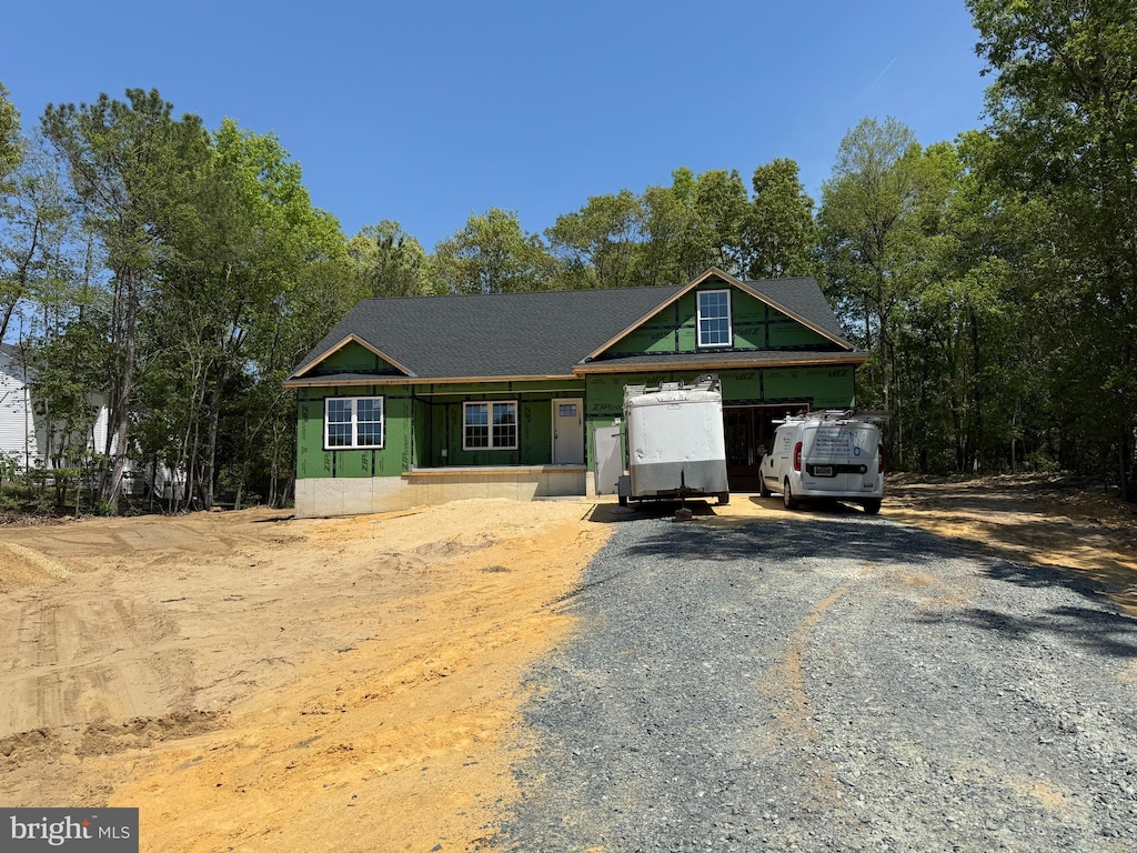 6474 Pleasant Dr, Laurel, DE 19956 - property in mid-construction with gravel driveway and roof with shingles