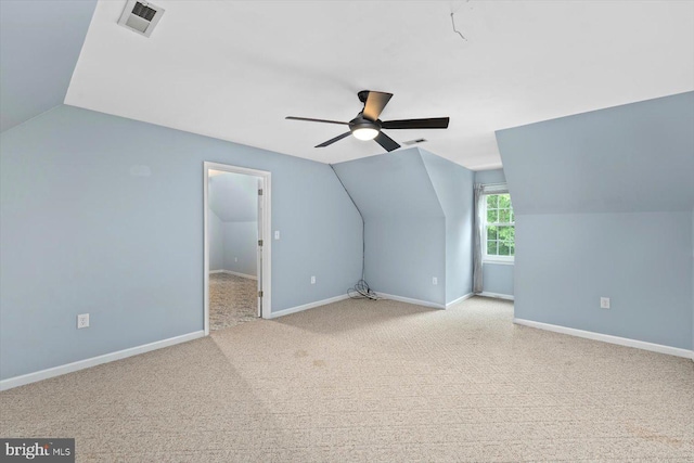 23115 Mt Cloud Rd, Bowling Green, VA 22427 - additional living space featuring vaulted ceiling, ceiling fan, baseboards, and carpet flooring