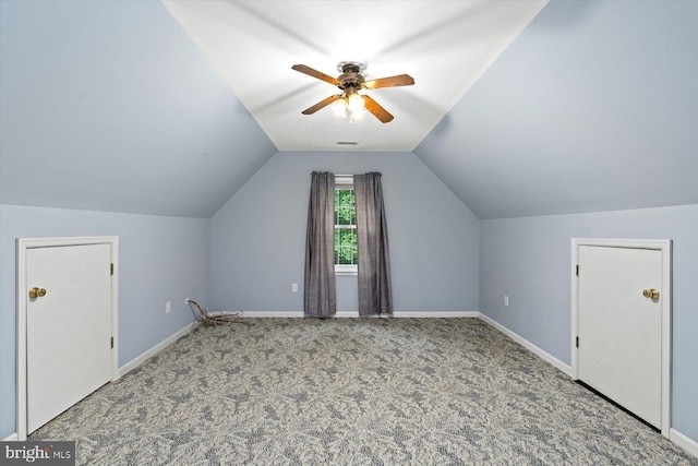 23115 Mt Cloud Rd, Bowling Green, VA 22427 - bonus room with a ceiling fan, carpet, lofted ceiling, and baseboards