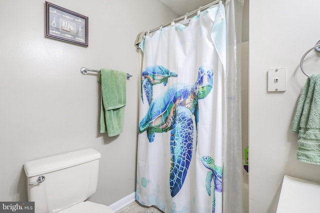 200 Sunset Cir, Cross Junction, VA 22625 - bathroom featuring toilet, a shower with shower curtain, and baseboards