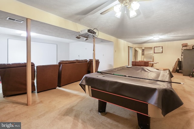 200 Sunset Cir, Cross Junction, VA 22625 - rec room featuring carpet floors, billiards, ceiling fan, and a textured ceiling