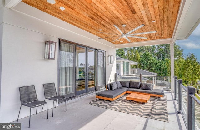 104 W Buckingham Dr, Rehoboth Beach, DE 19971 - view of patio / terrace with a ceiling fan, a balcony, french doors, and an outdoor hangout area