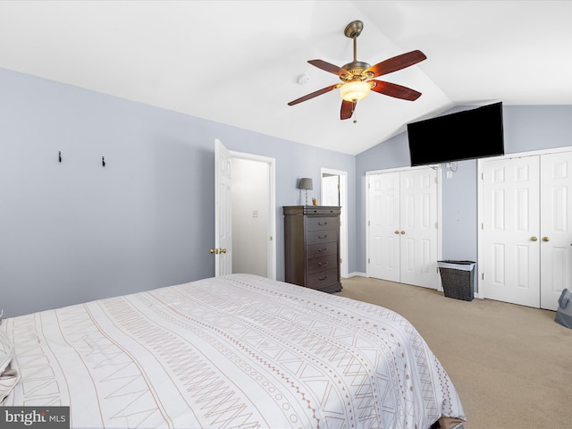 7737 Overhill Rd, Glen Burnie, MD 21060 - bedroom with two closets, lofted ceiling, carpet floors, and a ceiling fan