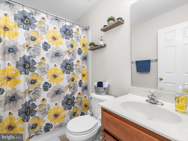 7737 Overhill Rd, Glen Burnie, MD 21060 - bathroom with toilet, vanity, and curtained shower