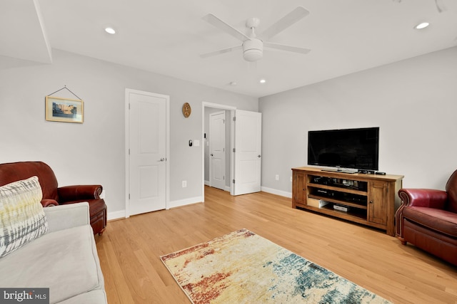 4521 Clay St NE, Washington, DC 20019 - living area with light wood finished floors, a ceiling fan, baseboards, and recessed lighting
