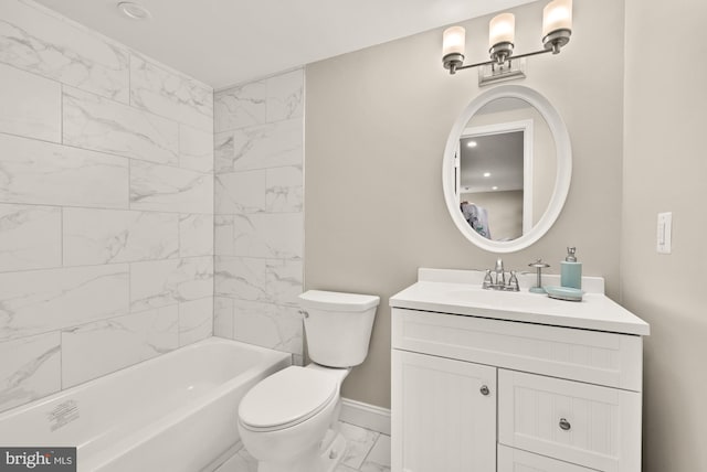 4521 Clay St NE, Washington, DC 20019 - full bathroom featuring marble finish flooring, vanity, toilet, baseboards, and bathtub / shower combination