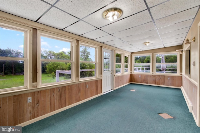 166 Tulpehocken St, Bernville, PA 19506 - unfurnished sunroom featuring carpet, a drop ceiling, and wood walls
