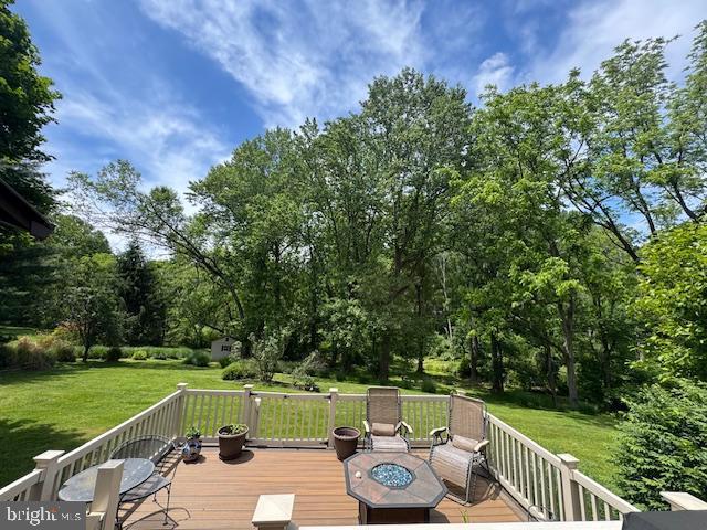 168 Sawmill Rd, Landenberg, PA 19350 - wooden deck with a fire pit and a yard