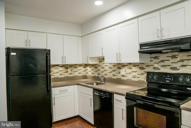 7619 S Arbory Ln Unit 339, Laurel, MD 20707 - kitchen with black appliances, under cabinet range hood, white cabinets, backsplash, and recessed lighting