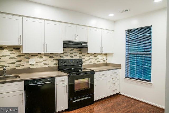 7619 S Arbory Ln Unit 339, Laurel, MD 20707 - kitchen with black appliances, under cabinet range hood, white cabinetry, tasteful backsplash, and recessed lighting