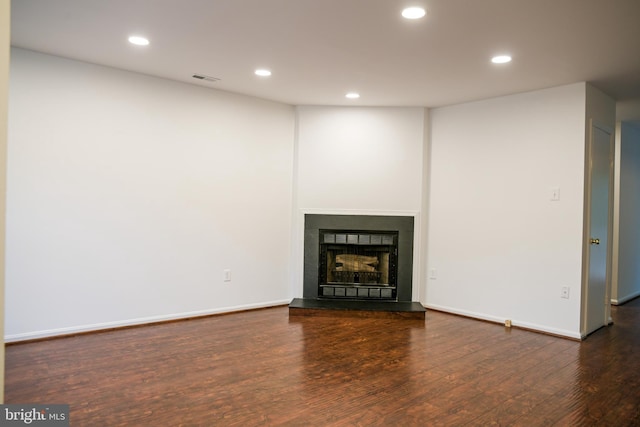 7619 S Arbory Ln Unit 339, Laurel, MD 20707 - unfurnished living room with wood finished floors, recessed lighting, and a fireplace with raised hearth