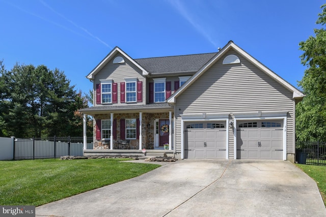 12 Ethan Ter, Woolwich Twp, NJ 08085 - traditional-style house with a porch, concrete driveway, an attached garage, and stone siding