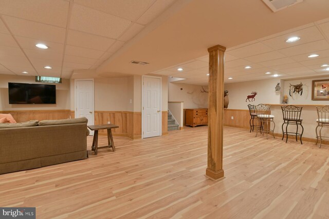 12 Ethan Ter, Woolwich Twp, NJ 08085 - living area featuring wainscoting, wood finished floors, stairs, a paneled ceiling, and recessed lighting