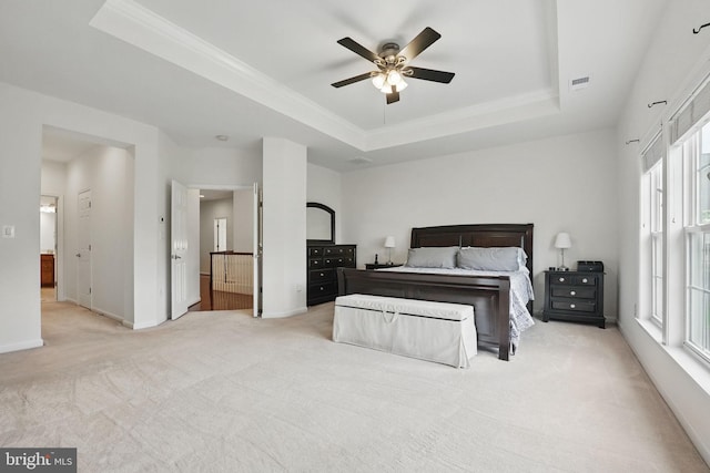 8313 Middle Ruddings Dr, Lorton, VA 22079 - unfurnished bedroom featuring a tray ceiling, carpet flooring, crown molding, baseboards, and ceiling fan