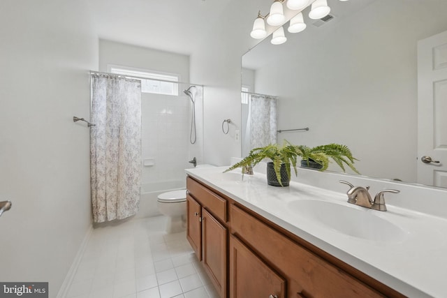 8313 Middle Ruddings Dr, Lorton, VA 22079 - bathroom featuring double vanity, toilet, shower / tub combo with curtain, tile patterned flooring, and baseboards