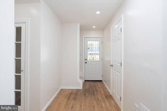 511 Goldsborough Ave, Cambridge, MD 21613 - doorway to outside with light wood finished floors, baseboards, and recessed lighting