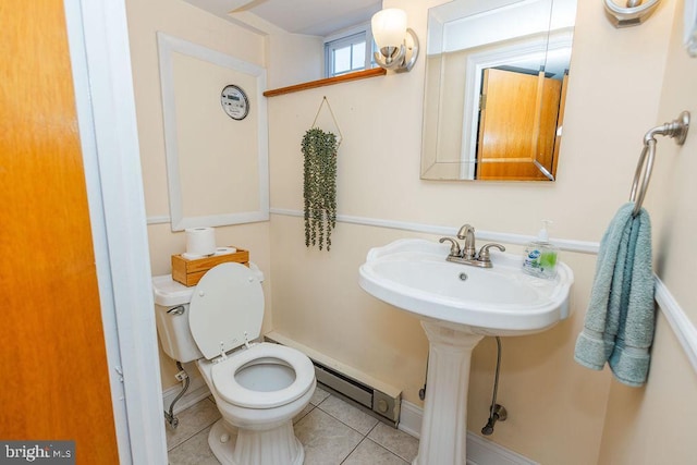 206 Mifflin St, Philadelphia, PA 19148 - half bath with baseboard heating, tile patterned floors, toilet, and baseboards